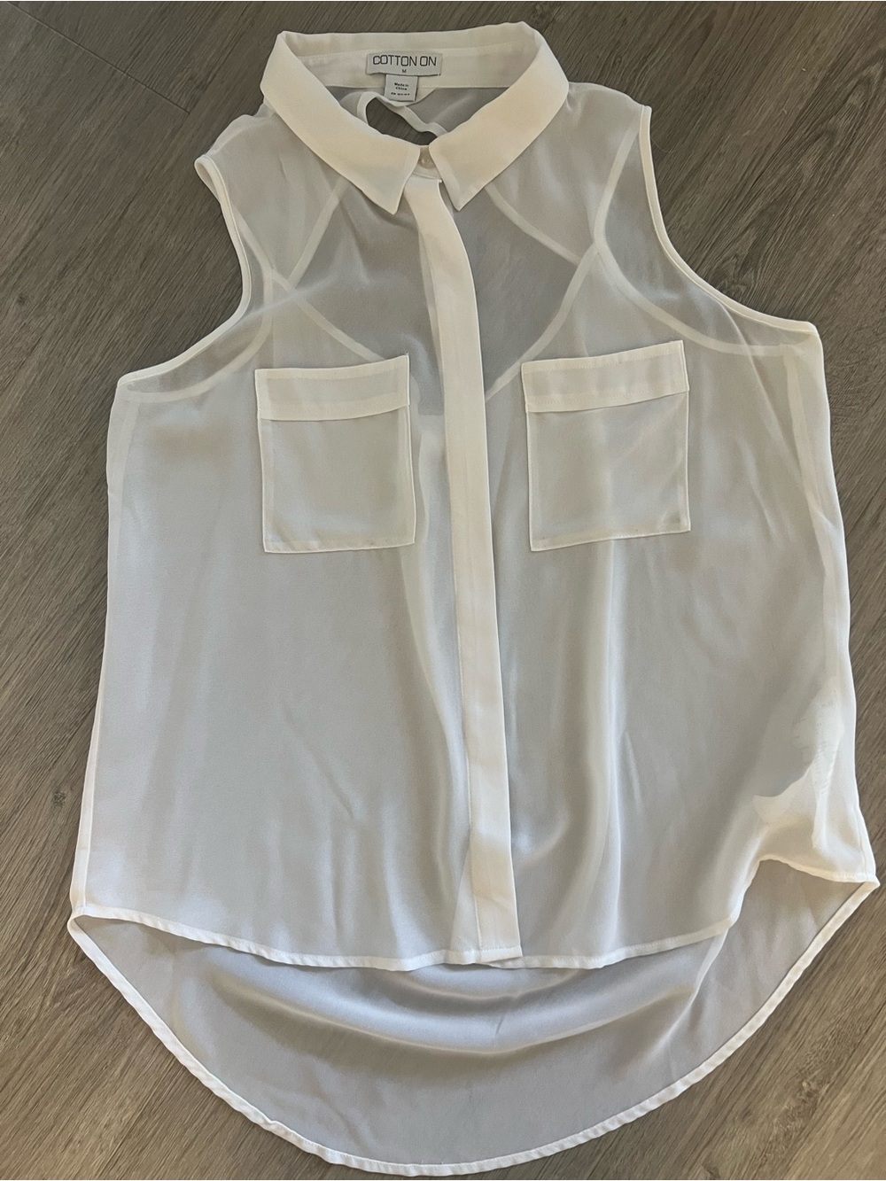Cotton On Sleeveless Sheer Button-Front Blouse in Cream